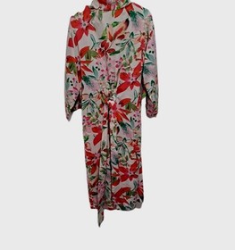 N Natori Robe S Kimono Belted Pockets White Red Pink Green Feminine Sexy Romanti