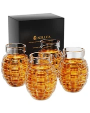 Grenade Shaped Whiskey Glasses Set of 4, Crystal Old Fashioned Cocktail Glass...