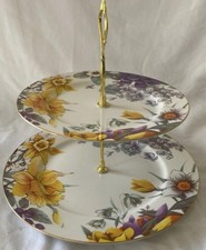 Gracie China 2 Tier Cake Stand,10.5in Round 11in Tall, Floral Pattern, Porcelain