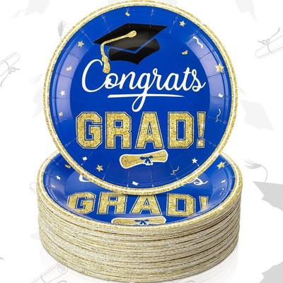 100 Pcs 2026 Graduation Paper Plates 7 Inch Blue Congrats Grad Party Supplies