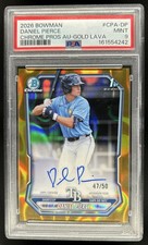 2026 Bowman Daniel Pierce Chrome Auto Gold Lava Refractor 1st #/50 Rays PSA 9