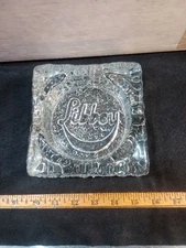 Vintage Libbey Heavy Textured Ice Glass Ashtray - Mid Century Advertising
