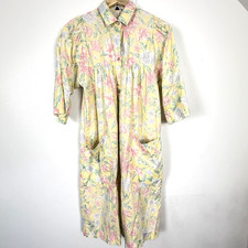 Vintage Models Coat Floral House Dress Snap Size M/L Yellow Pink Petunias