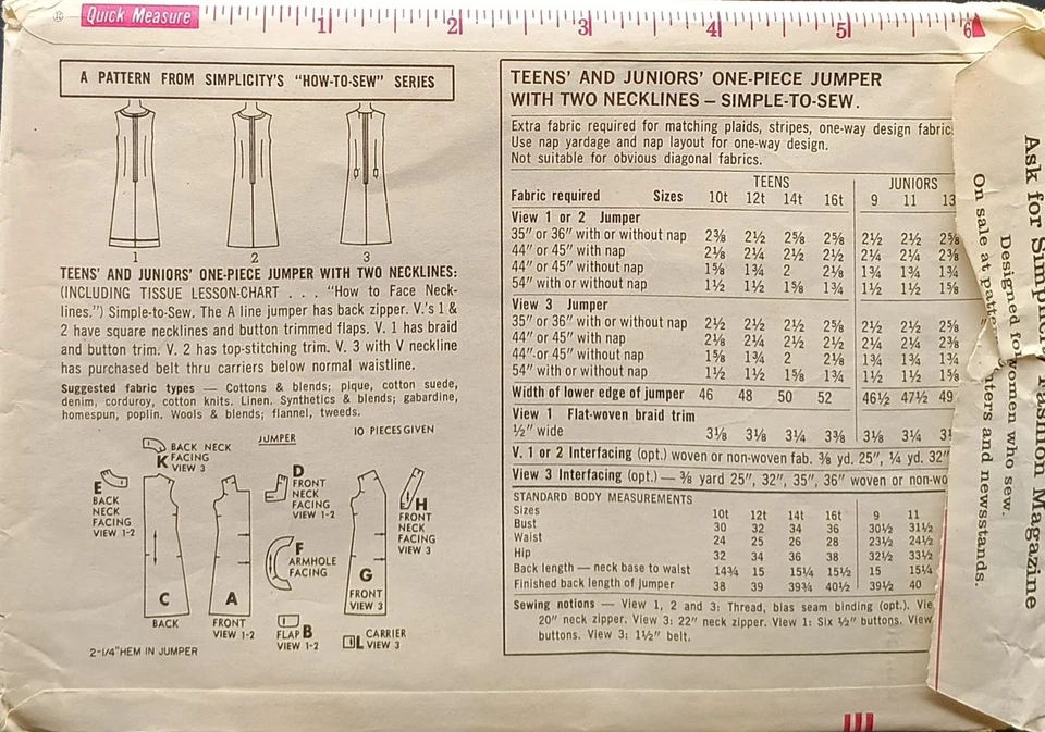 UNCUT Simplicity 6134 Vintage 1960s Junior & Teen Jumper Sewing Pattern Size 10T - Image 2 of 2