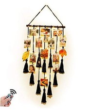 Hanging Photo Display Wall Decor Macrame Hanging Boho Room Decor, Black