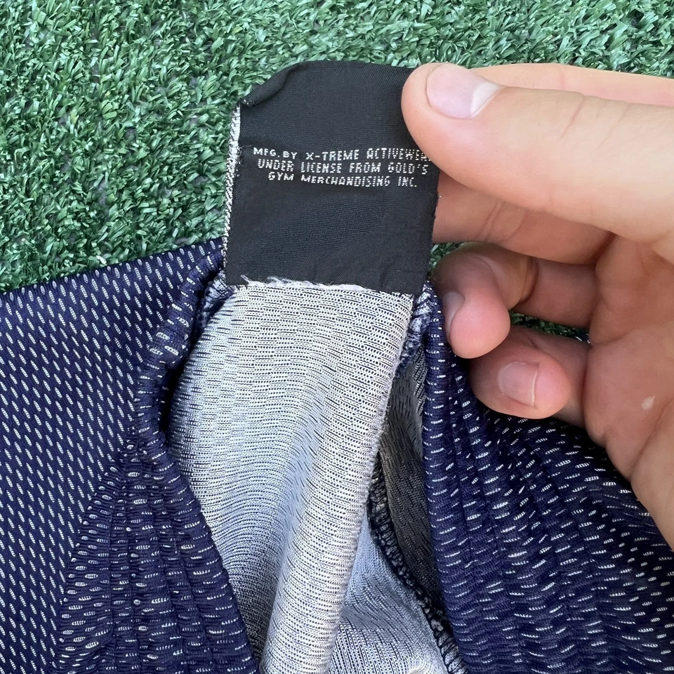 Vintage Golds Gym Sweatpants Mens Large Navy Blue Wide-Leg 32" Inseam Stripe 90s - Image 3 of 4