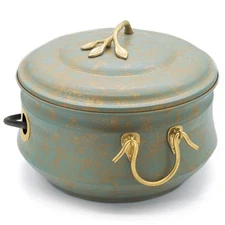 Sedona Hose Pot with Lid ,Brass Accents ,holds up to 150-Feet of Hose