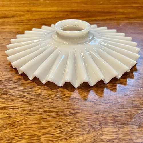 Pleated Petticoat Milk Glass Lamp Ruffled Light Shade Fluted 7.75”  Crimped