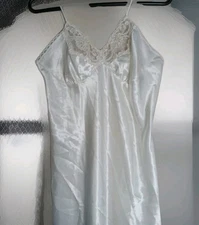 Womens Med Vintage Val Mode white satin Lace camisole Slip lingerie short dress 