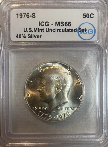 1976-S Kennedy Half Dollar - ICG MS66 - Free Shipping (P1-5)