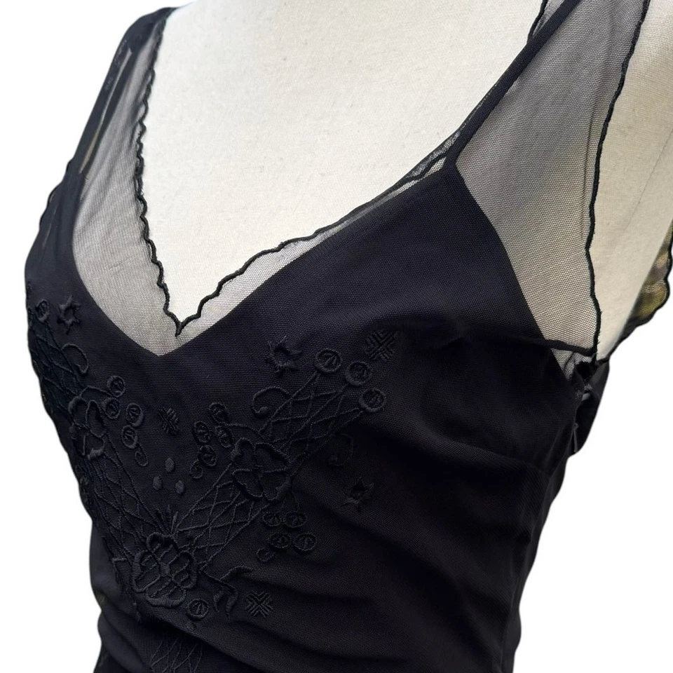 Y2K Whimisgoth Party Midi Dress Sm Black BCBG Beaded Prom Goth Cocktail Dark - Image 2 of 4