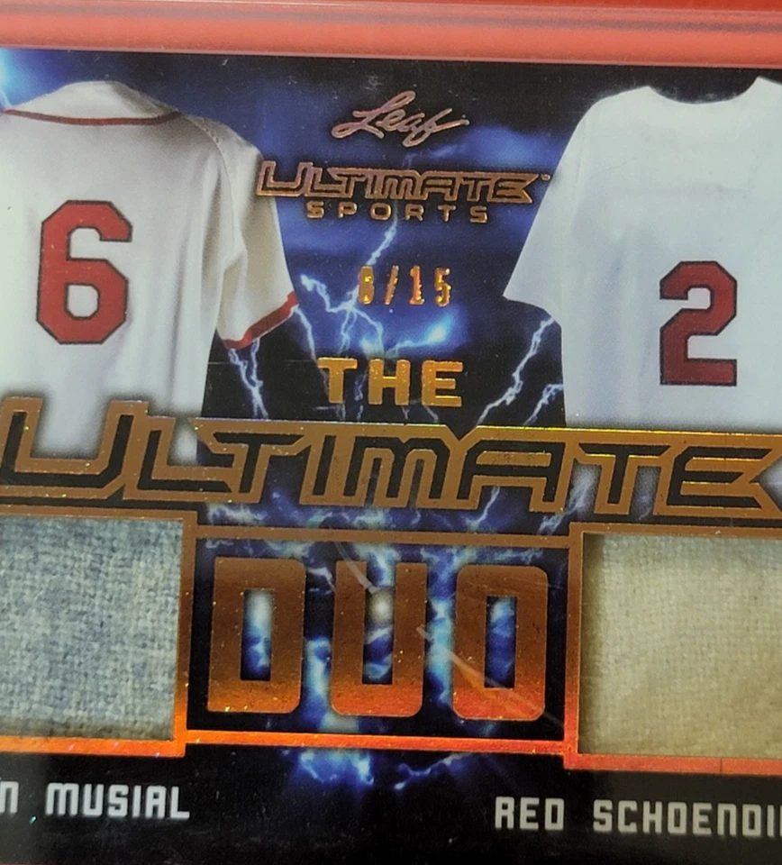 Stan Musial JERSEY CARD #8/15 Red Schoendienst 2021 LEAF ULTIMATE DUOS CARDINALS - Image 2 of 3