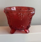 Vintage Jeanette Ruby Red Covered Footed Candy Dish Harvest Grape
