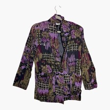 Vintage Dress Barn Purple Floral Patchwork Blazer Jacket Size 8 Large