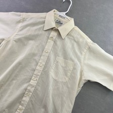 Sears Roebuck Button Up Shirt Mens 16.5 Cream Good Vintage Striped Short Sleeve