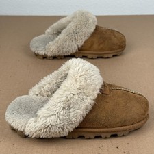 CLPP'LI Women's Size 6 Moccasin Slippers Chestnut Tan Faux Fur Lining Scuff Mule