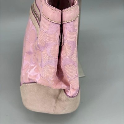 Tote Bag COACH Signature Pink Canvas Suede Logo Pattern Zip Pocket