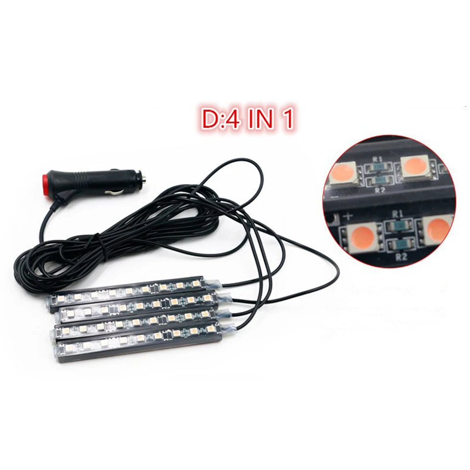 4x Blue 9 LED Charge Car Interior Accessories Foot Car Decorative Light Lamps - Image 3 of 4