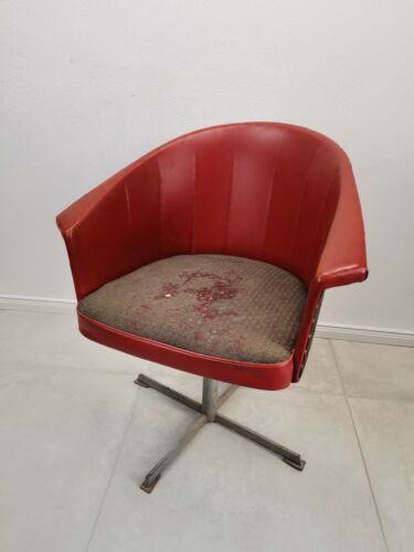 Silla Años 50 Sillón ROJO Cuero Artificial GRIS Tela VINTAGE RETRO Cocktail Lounge - Imagen 2 de 12