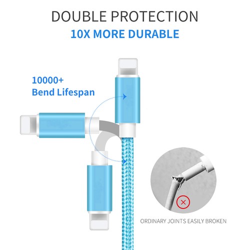 Cable de carga USB cargador rápido trenzado para iPhone 14 13 12 11 Pro Max XR 8 7 6s - Imagen 11 de 14