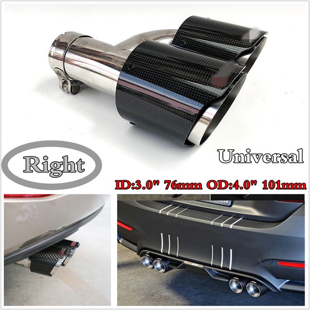 Right Side Carbon Fiber Exhaust Tip Dual Pipe Black ID 3.0" 76mm OD 4.0