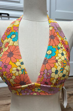 Jessica Simpson Bikini Top Flax Multi Rendevous Halter Size M MSRP 58