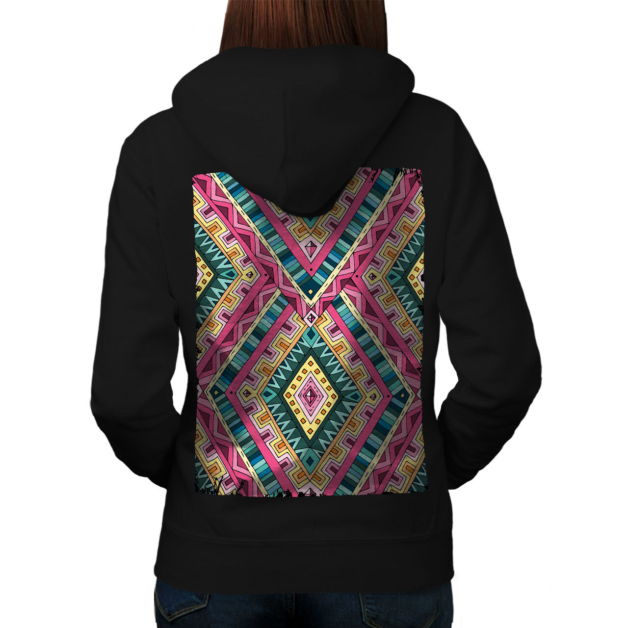 Wellcoda Psychedelic Pattern Colorful Womens Hoodie Back