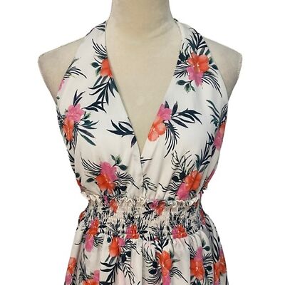 Steve Madden NYC white tropical floral halter top mini dress vacation Size  L | eBay