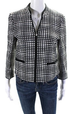 Gerry Weber Womens Cotton Plaid V-Neck Zip Up Lightweight Jacket Black Size 4