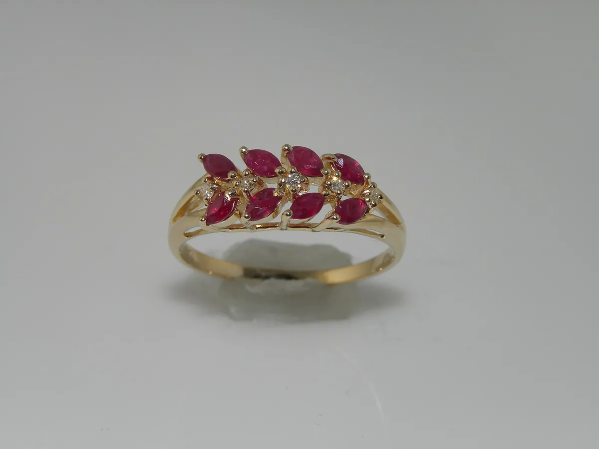 LADIES ESTATE YELLOW GOLD RUBY AND DIAMOND RIGHT HAND FASHION RING | eBay