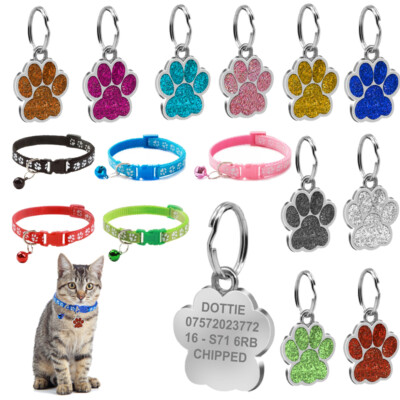 Halsband mit Gravur Katzenanhänger personalisiert Kätzchenpfote Anhänger Haustier Glitzer Namensband