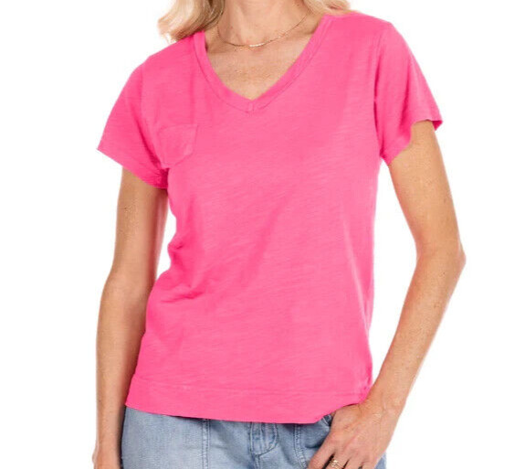 FRESH PRODUCE Small Cosmos PINK $56 HERITAGE Cotton Fem Logo V Neck Top NWT S