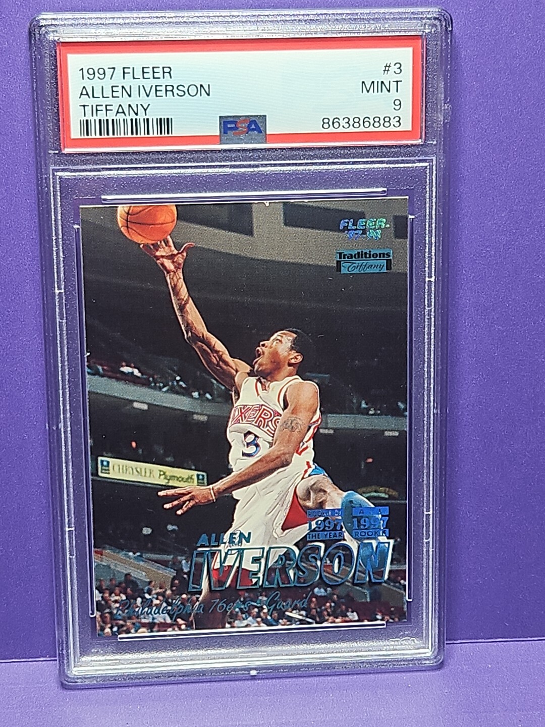 1997 Fleer TIFFANY Allen Iverson #3  PSA 9  Rare  FREE SHIP
