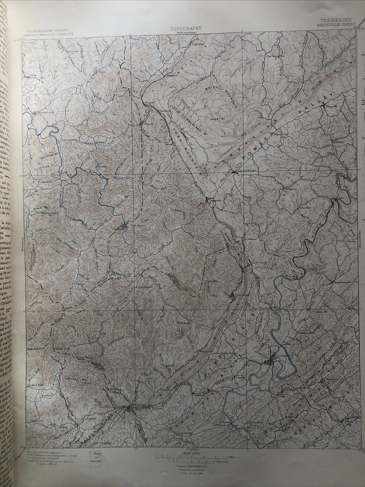 Mapas folio antiguos de Briceville Tennessee del Atlas Geológico de Estados Unidos de 1896 Foto 3 de 4