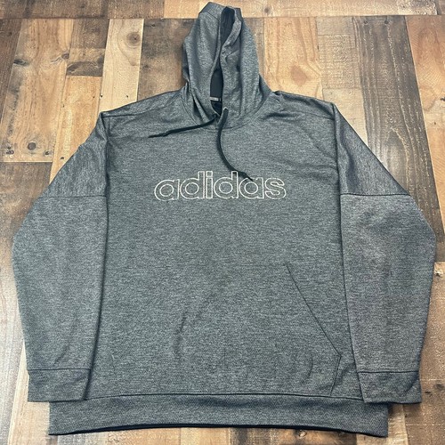 Adidas Dark Gray Pullover Hoodie With White Logo Outline Size 2XL Climawarm - Picture 1 of 12