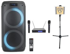 Rockville ROCK PARTY Dual 8" Karaoke Machine System 2 Wireless Mics Tablet Stand