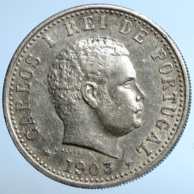 1903 INDIA PORTUGESE PORTUGAL King Carlos I Genuine Silver