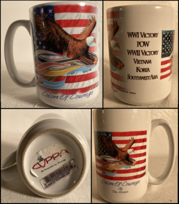 Colors of Courage Coffee Mug Tom Nielsen 1997 Patriotic USA Bald Eagle Cup New