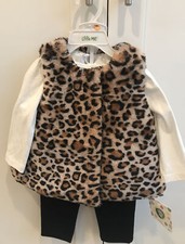 Set camicia pantaloni gilet stampa leopardata accogliente bambino bambino LITTLE ME taglia 12M $62 nuovo con etichette