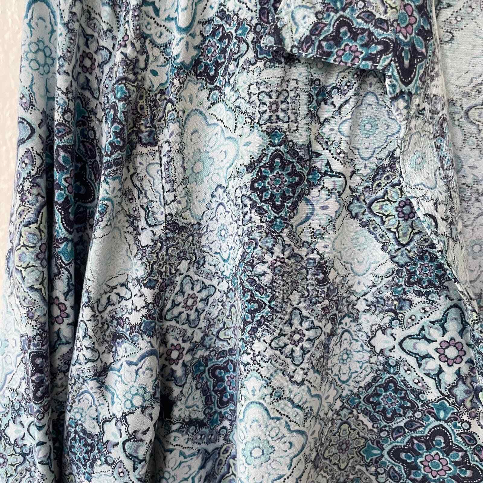 J. Jill Size L Gray Patchwork half Buttondown siz… - image 5