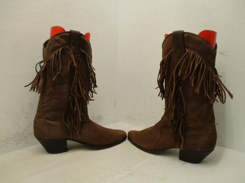 Botas de Vaquero Laredo Marrón Cuero Nobuck Flecos Mujer Talla 8.5 M Estilo 715 - Imagen 5 de 9