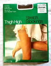 JC Penney Thigh High Nude Seamless Stretch Stockings Average Reinforced Toe VTG