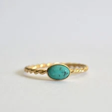 Natural Turquoise Twist Rope Ring, Dainty Turquoise Minimalist 925 Silver Ring