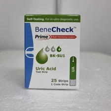 1 Box BENECHECK Prime Uric Acid Test Strips (25 Strips)