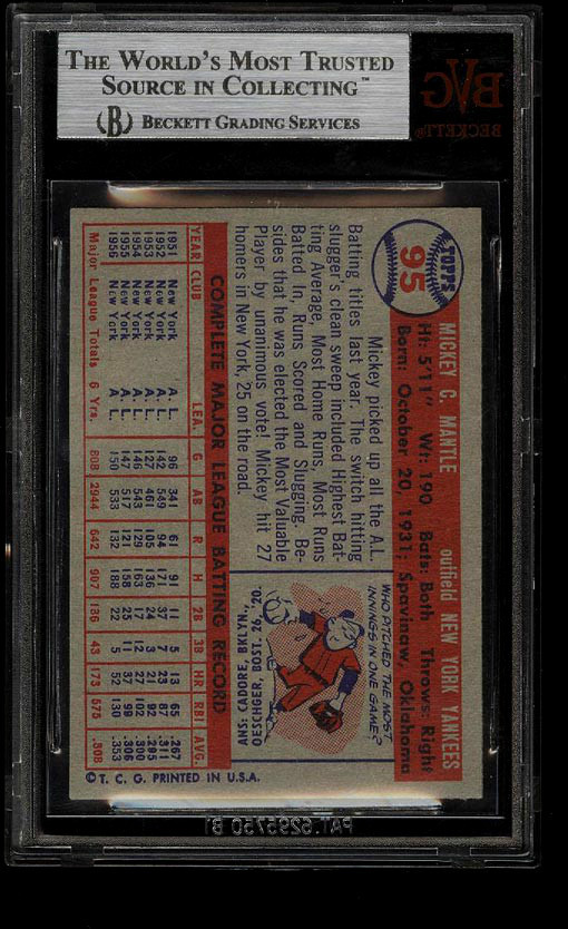 1957 TOPPS #95 MICKEY MANTLE BVG 8.5 NM-MT+ POP 3 (No 9s) HOF