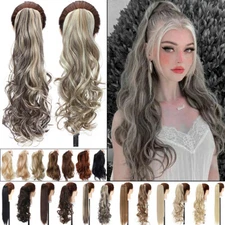 THICK Claw On Clip Ponytail Real As Human Pony Tail Hair Extension Wavy Natural