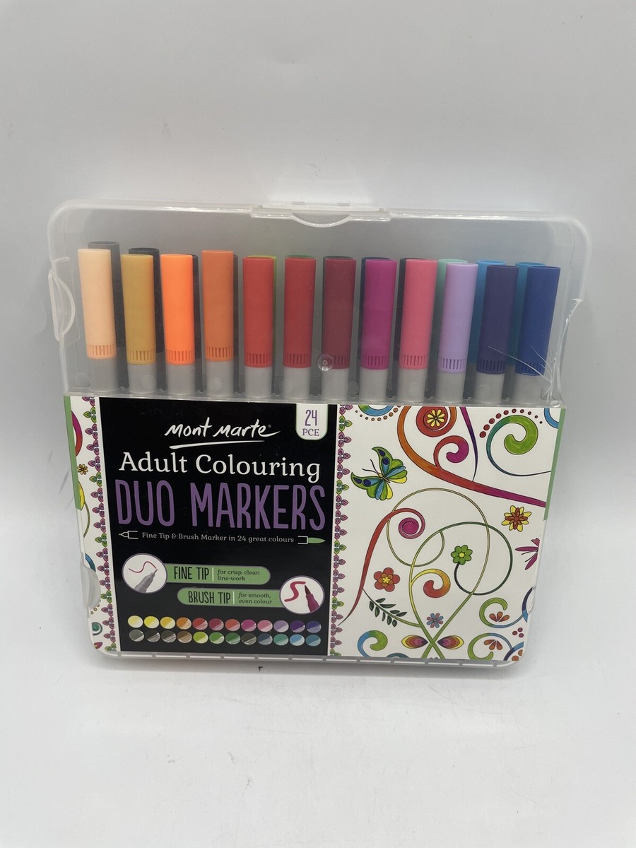 Mont Marte Adult Colouring Duo Markers Fine Brush Tips in 24