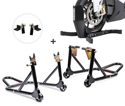 Set Motorcycle Paddock Stand Set + Easy Plus Front Wheel Chock bl