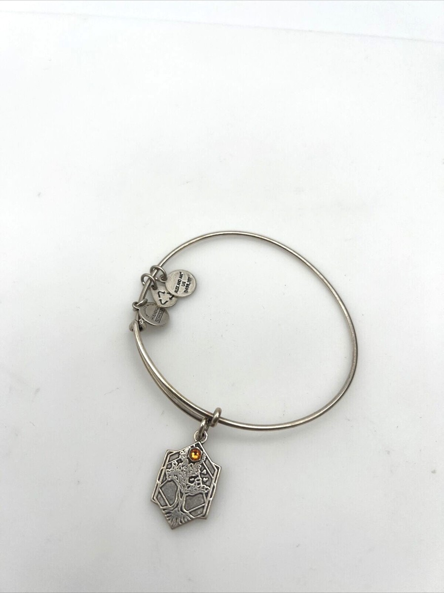 Alex and Ani Silver Tone Orange Crystal Tree Of Life Bracelet