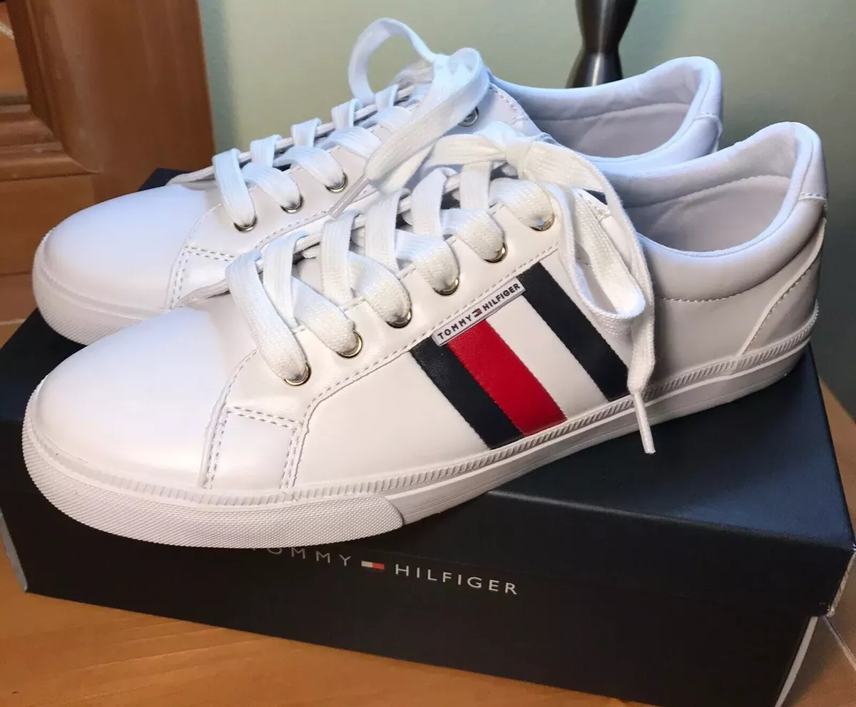 NEW! Tommy Hilfiger Women's Lightz Sneakers White Lace Shoes LOGO Stripe 10